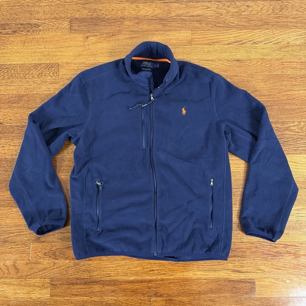 Polo Ralph Lauren Navy Blue Performance Fleece Jacket Full Zip Size L Men's